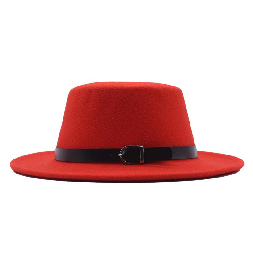 European and American new flat-brimmed flat-top hat woolen top hat women's fashion black belt jazz hat Panama hat