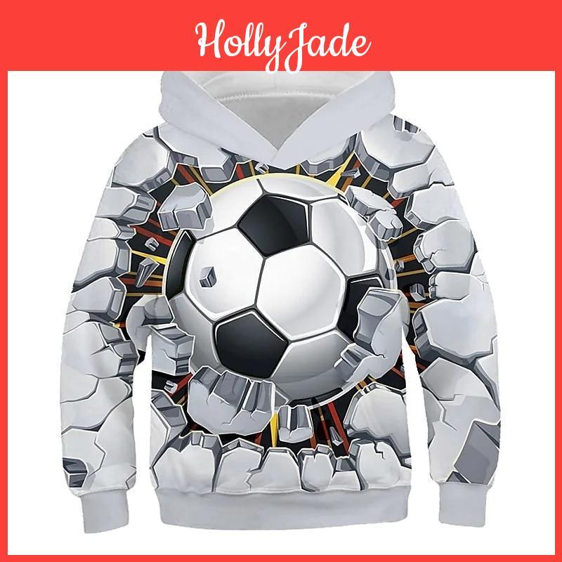 Boys Kids Winter 2023 Autumn Hoodie Long Sleeve 3d Print Football Girls Leisure Sweatshirt Daily Active Fashion Streetwear Sports