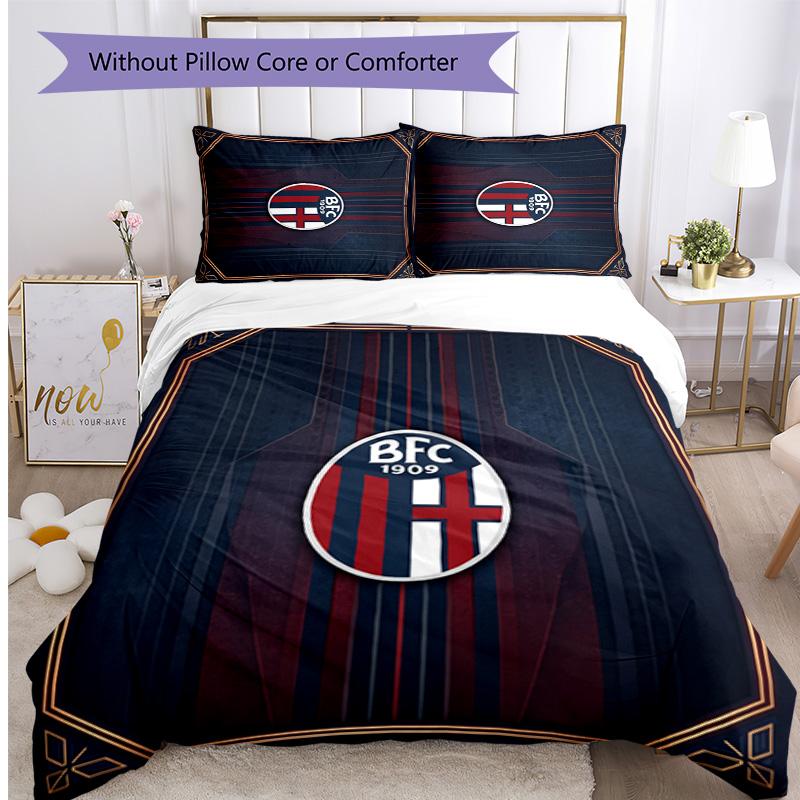Bologna FC Printed 3PCS Bedding Set Breathable Duvet Cover with Pillowcases Decorative Bed Linen for Bedroom Home
