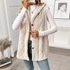 Women's Solid Color Knit Textured Fluffy Hooded Front Open Sleeveless Long Casual Plush Vest