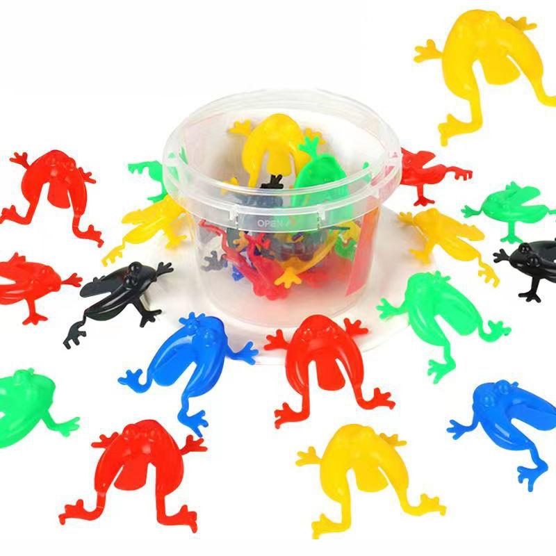12Pcs Jumping Frogs Bounce Fidget Toys Novelty Action Figures Frog With Bucket Stress Reliever Toys For Children Birthday Gift