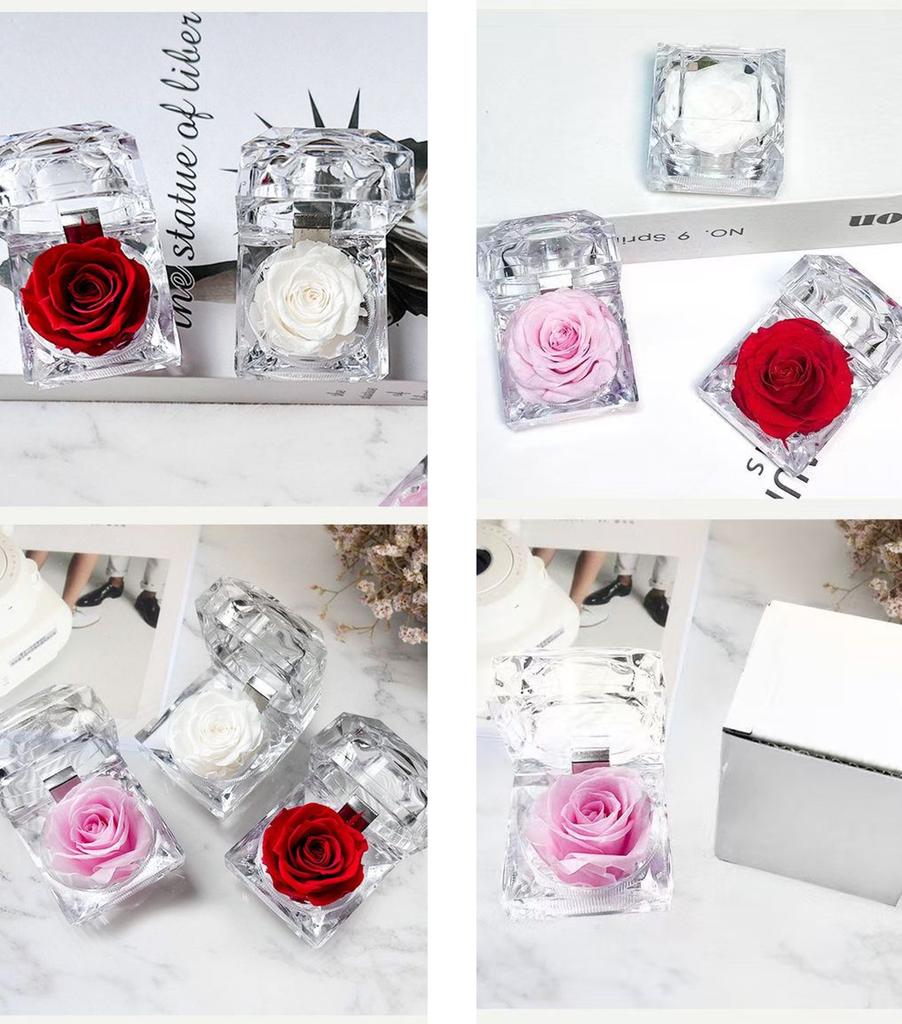 Clear Acrylic Preserved Rose Gift for Engagement Ring Holder&Jewelry Gift Box for Weddings,Valentine's,Christmas&Mother's Day