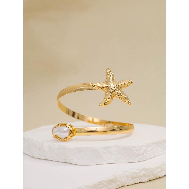 Starfish Pearl Arm Cuff Bracelet, Gold Beach Statement Upper Arm Band for Women золотой