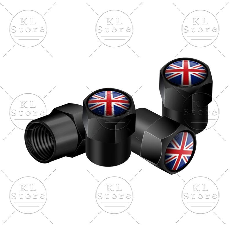Exterior 4Pcs United Kingdom National Flag Badge Car Wheel Tyre Tires Valve Stem Caps Dust-proof Cover For Universal Automobiles