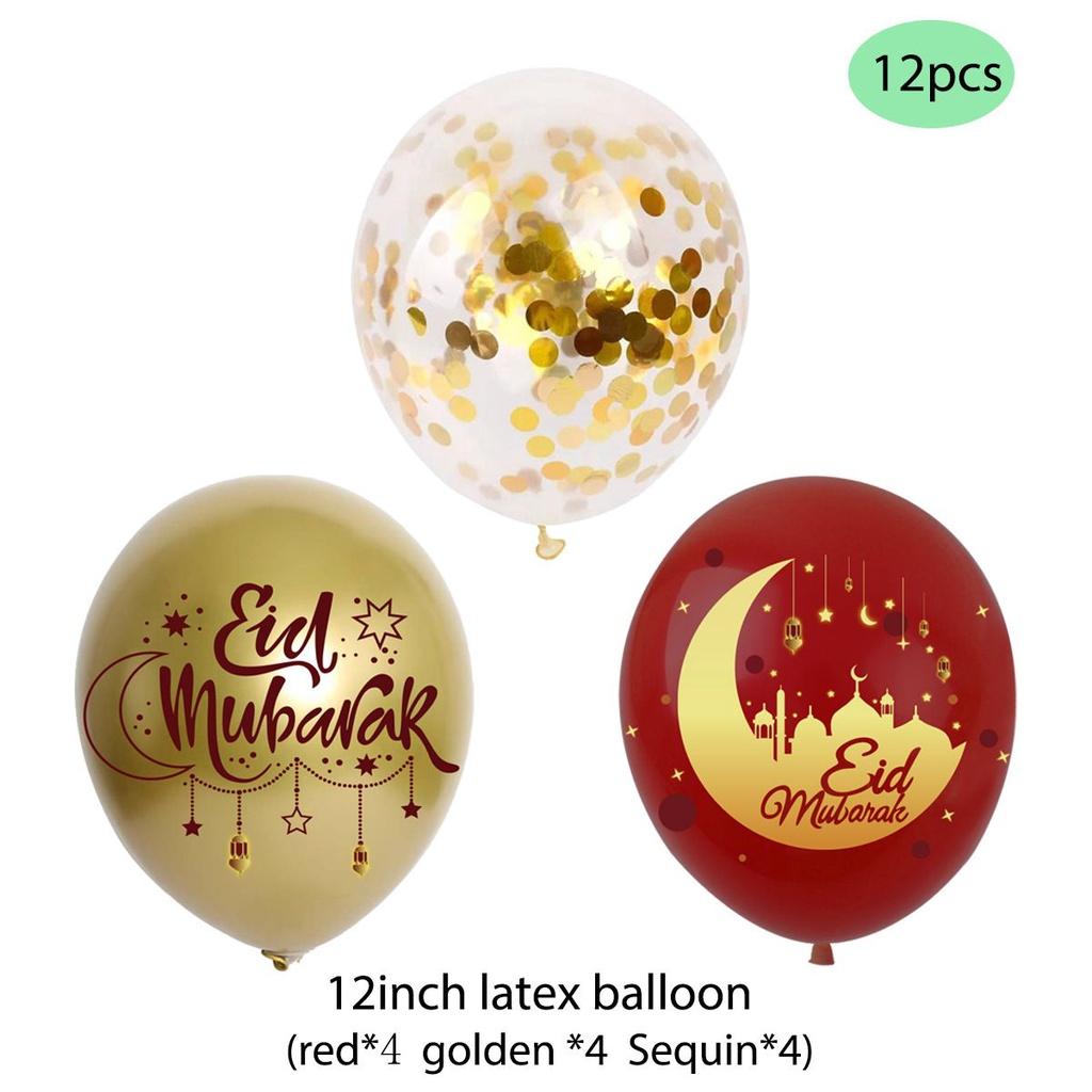 

Eid Mubarak Ramadan Banner Gold Balloons Cake Topper Islamic Party Decoration 12 Balloons