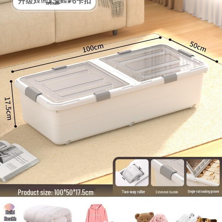 Transparent Underbed Storage Box with Wheels for Clothes and Quilts