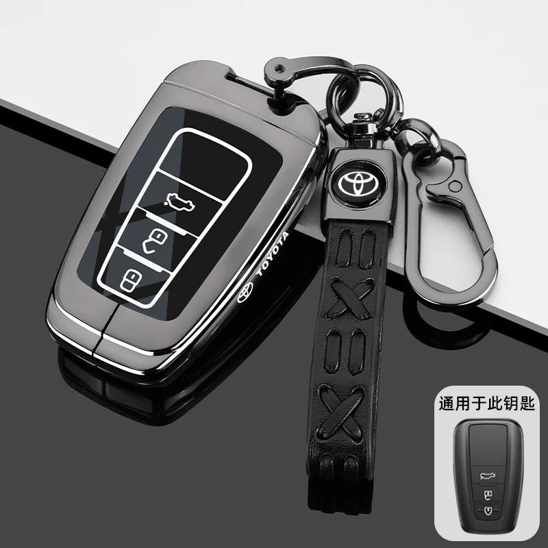Zinc Alloy Leather Car Key Case Cover Shell for Toyota CHR Hilux Fortuner Land Cruiser 200 Camry Corolla Crown RAV4 Highland