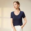 Damen Frühling Nude Hautgefühl Lyocell Vinylfaser Wolle V-Ausschnitt T-Shirt Elastisch Slim Unterhemd