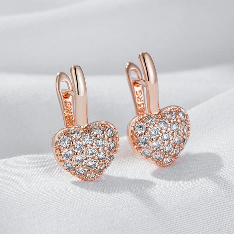 Rose Gold Color Heart English Earrings For Women Full Shiny Natural Zircon Accessories Wedding Valentines Jewelry