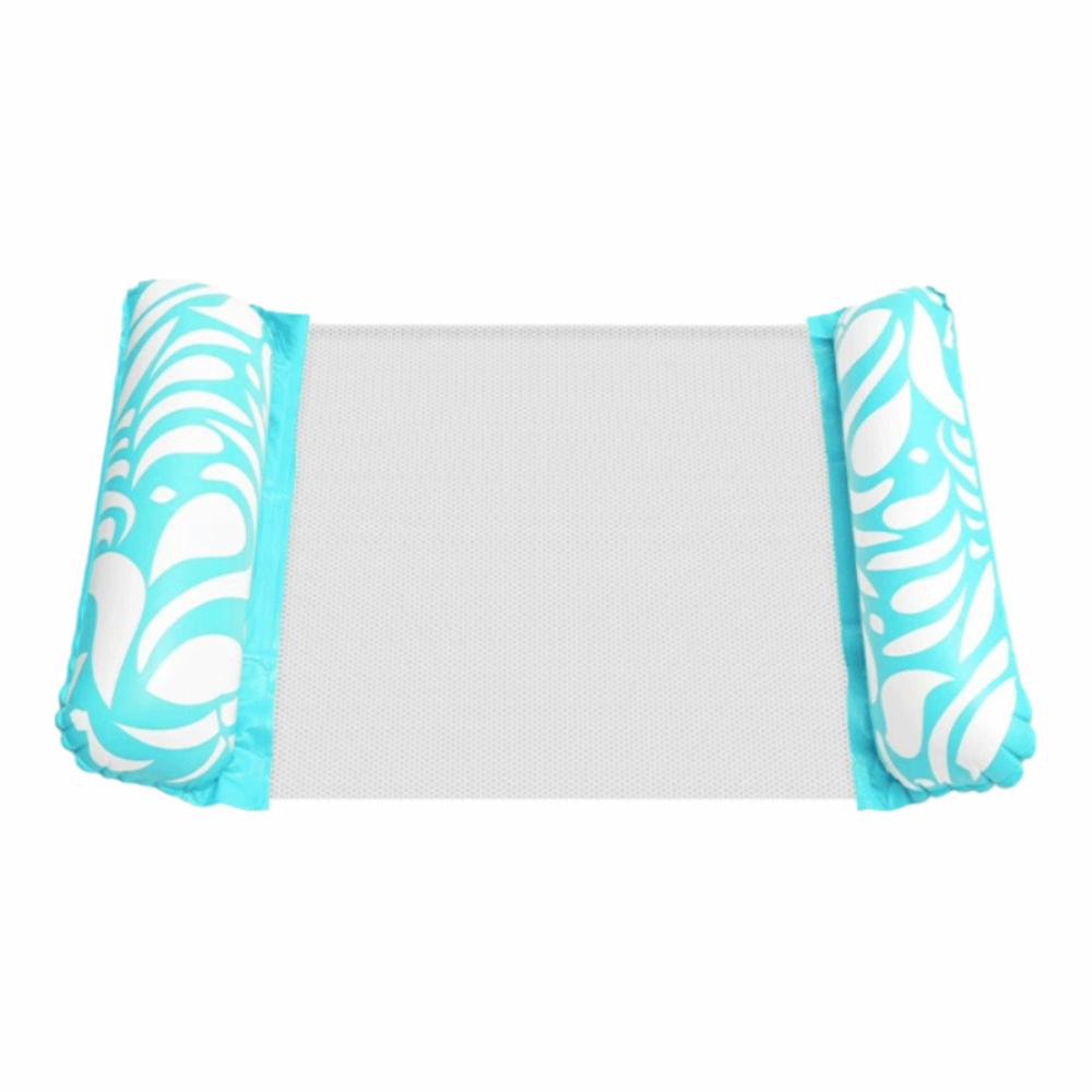 Portable Foldable Water Hammock with Net Backrest Floating Water Bed Inflatable Striped Swimming Pool Mattress Pool Party Toy