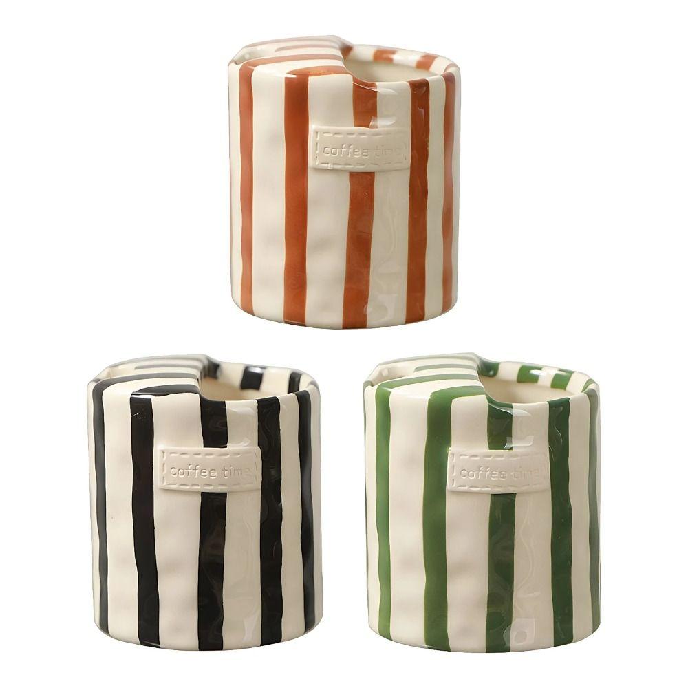 Handbemalte gestreifte Keramik-Kaffeetasse Premium-Keramik Bequemer Griff Espressotasse 300ml Rutschfest Retro gestreiftes Trinkgeschirr