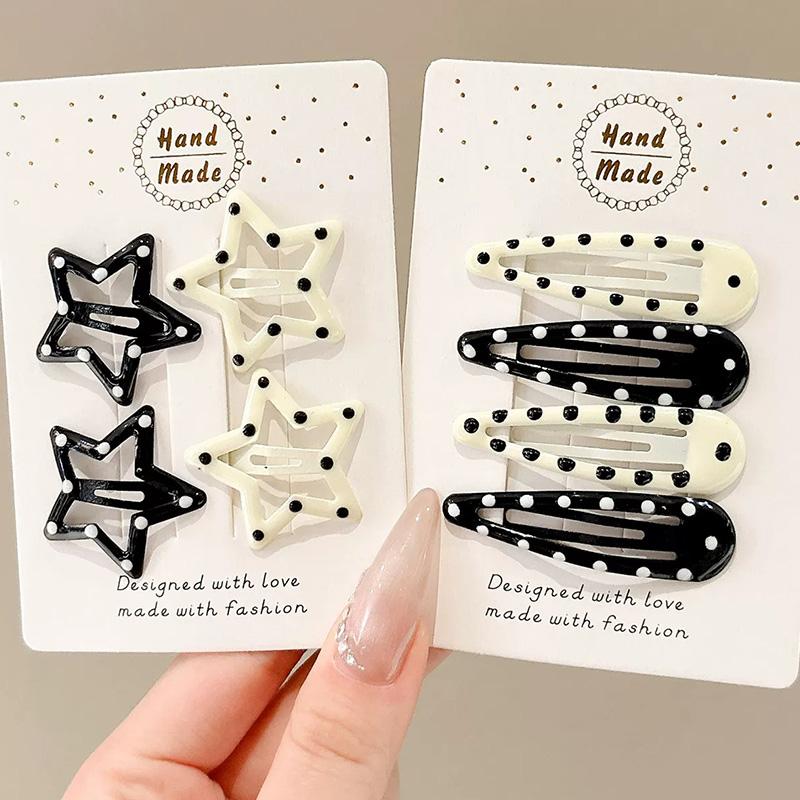 4/8pcs Harajuku Black White Polka Dot Hair Clip for Women Girls Hairpin Sweet Cute Star Side Clips Girl Hairpin Hair Accessories