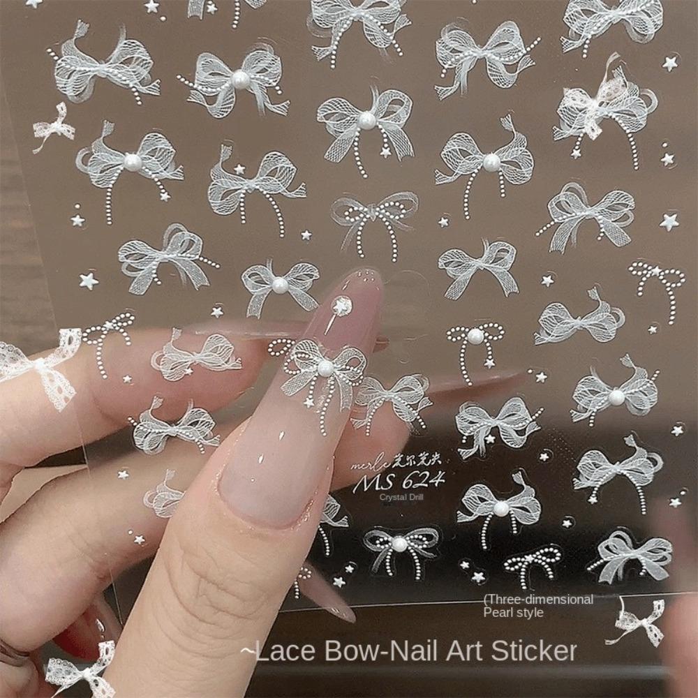 Ruban Nœud Nœud Papillon Décalcomanies pour Ongles Design en Relief Dentelle Décoration d'Ongles Accessoire de Manucure