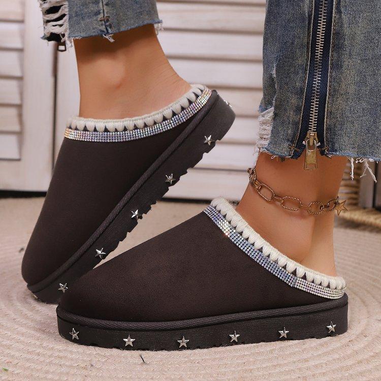 Women's Padded and Thickened Warm and Not Tired Feet a Stirrup Thick Bottom Heightened Comfortable Waterproof Non-slip Leisure Cotton Slippers