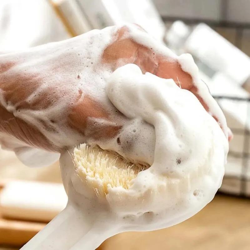 Long Handle Bath Brush - Soft Bristle Back Scrubber for Exfoliating & Body Cleaning, Bathing Tool with Comfortable Grip