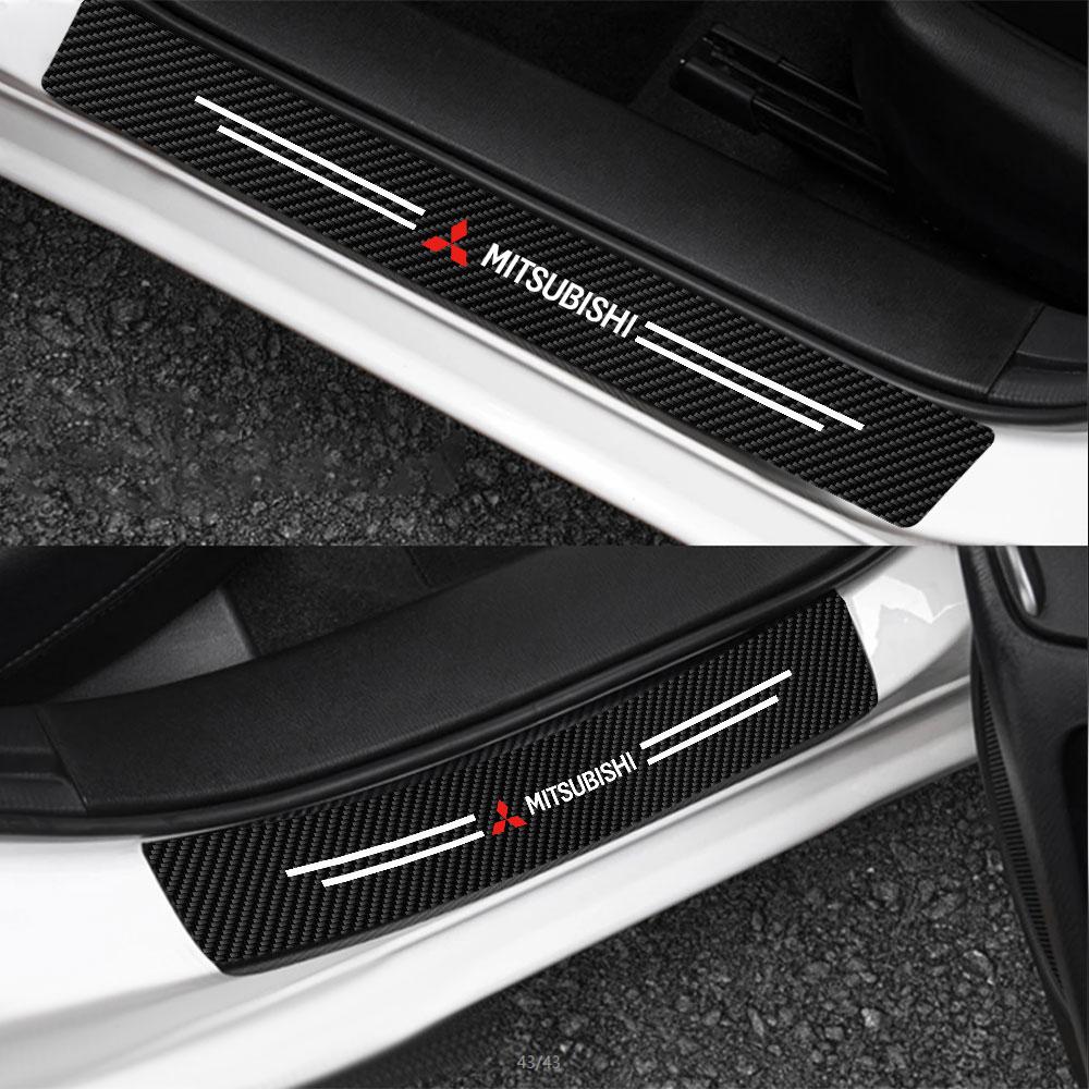 4Pcs Car Carbon Fiber Door Threshold Protector Decal Auto Accessories For Mitsubishi 9 Ralliart X EX L200 Colt Outlander Pajero