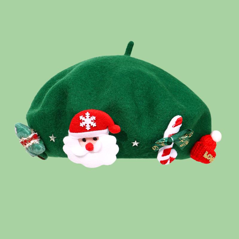 1Pc Christmas Hat Beret Headwear Xmas Wool New Year Dress Up