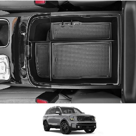 CDEFG for 2024 2025 Telluride Center Console Organizer Tray for Kia Telluride 2025 2024 2023 2022 2021 2020 Armrest Tray Storage Box Insert Tray Without Coin Holder