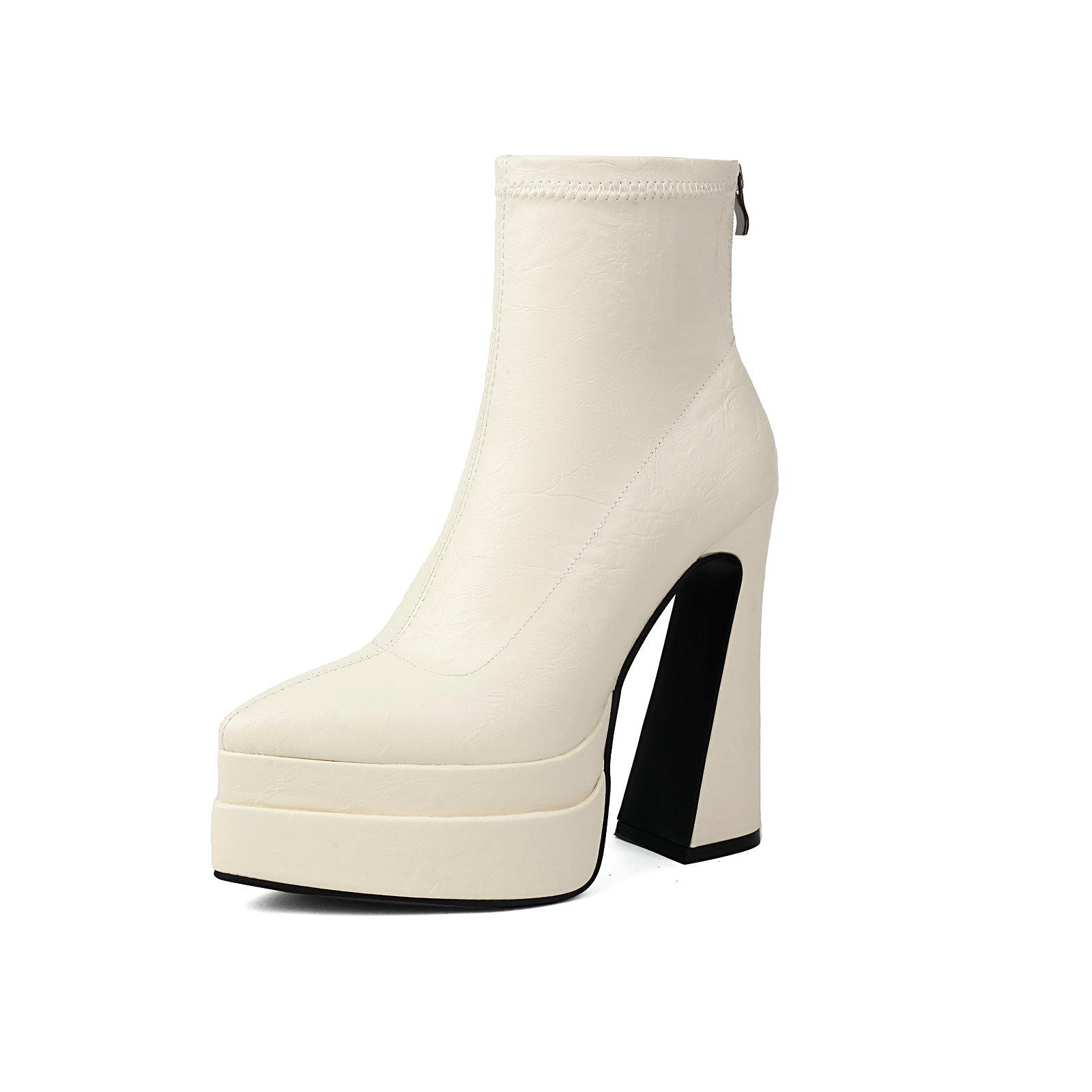 

Winter Ankle Boots Women s Leather Heightened Platform Shoes Sexy Pointed Toe Super High Heels Footwear 46 белый