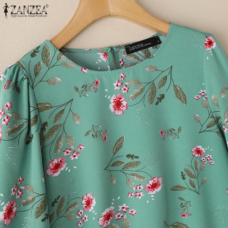 ZANZEA Damen 3/4-Ärmel Freizeit Rundhals Floral bedruckte Bluse