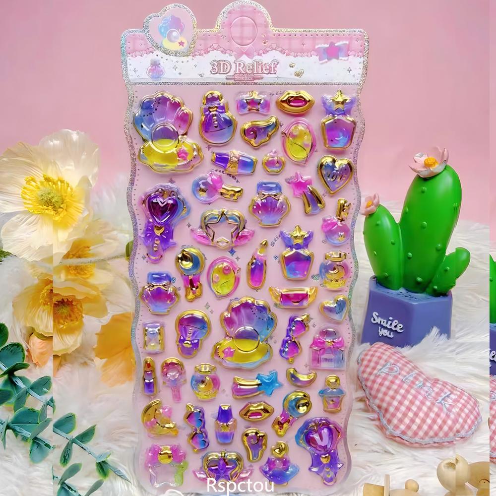 1/8pcs Cartoon Cute Aesthetic 3D Stickers Creative Animal Food Crystal Sticker for Notebook Guitar Decoration Decals Gift