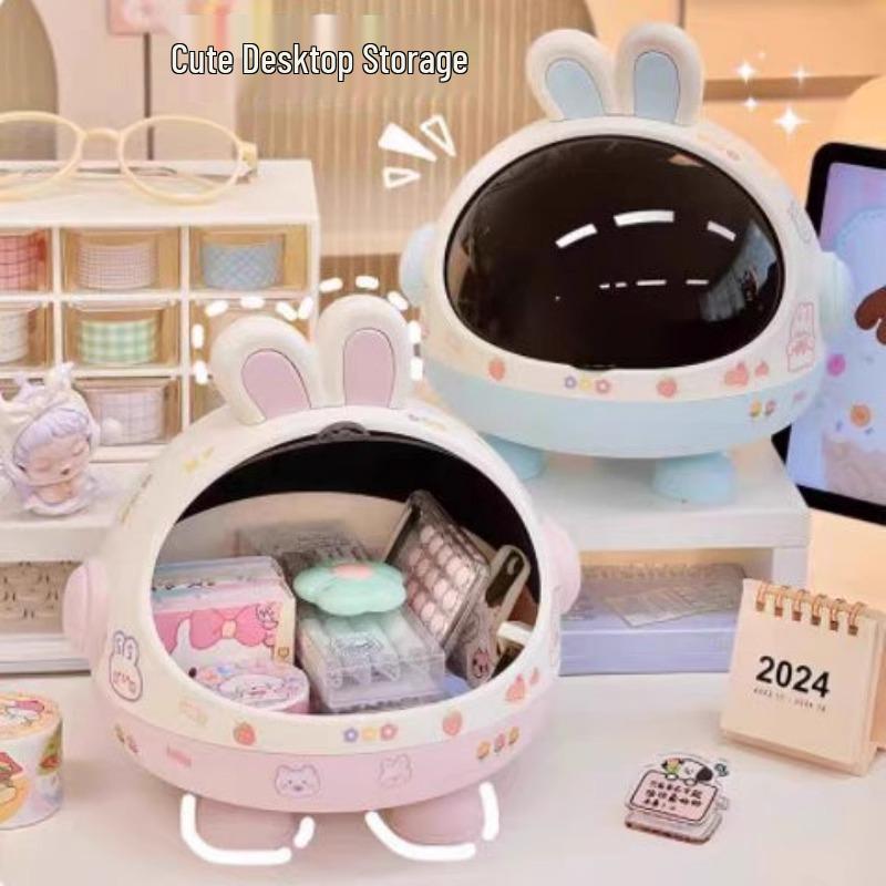 Kolorowe pudełko do przechowywania z uszami królika - Urocze pyłoszczelne z klapką na zabawki, przekąski i drobiazgi.