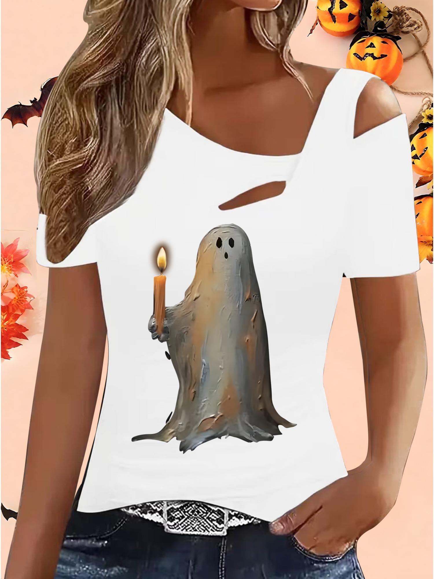 

Женские Свободные Топы Блузки Рубашки Подарок на Хэллоуин и Рождество S белый