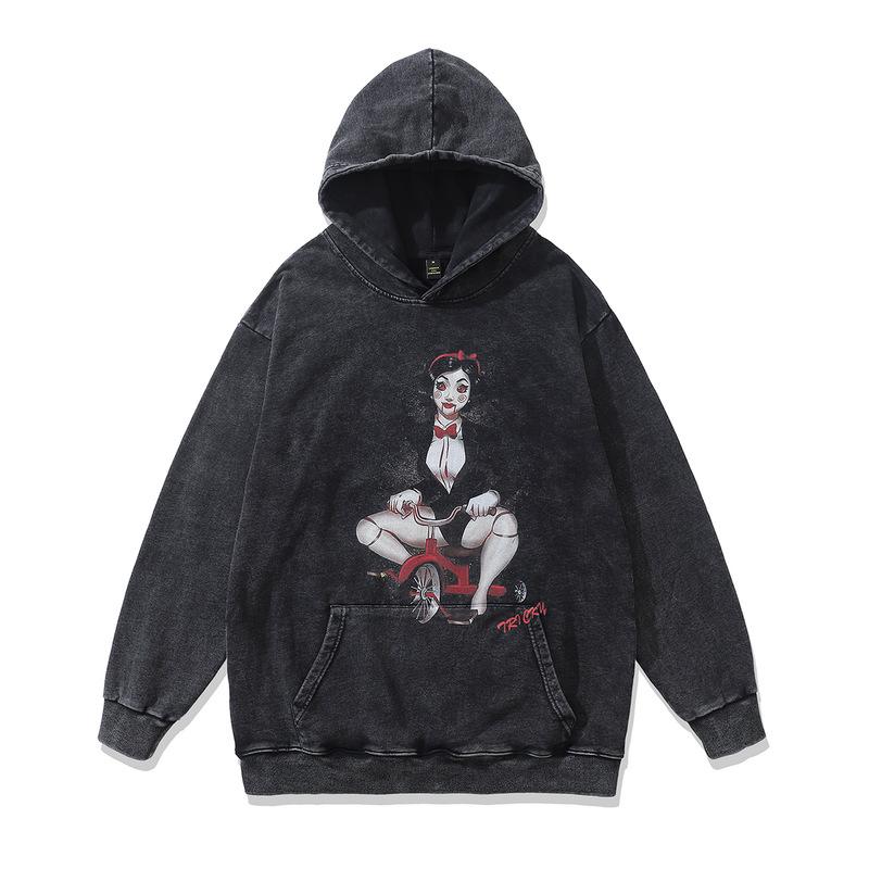 Japanese Animation Printed Hoodie Retro Washed Old Loose Heavy Hooded Sweater Jacket Men And Women