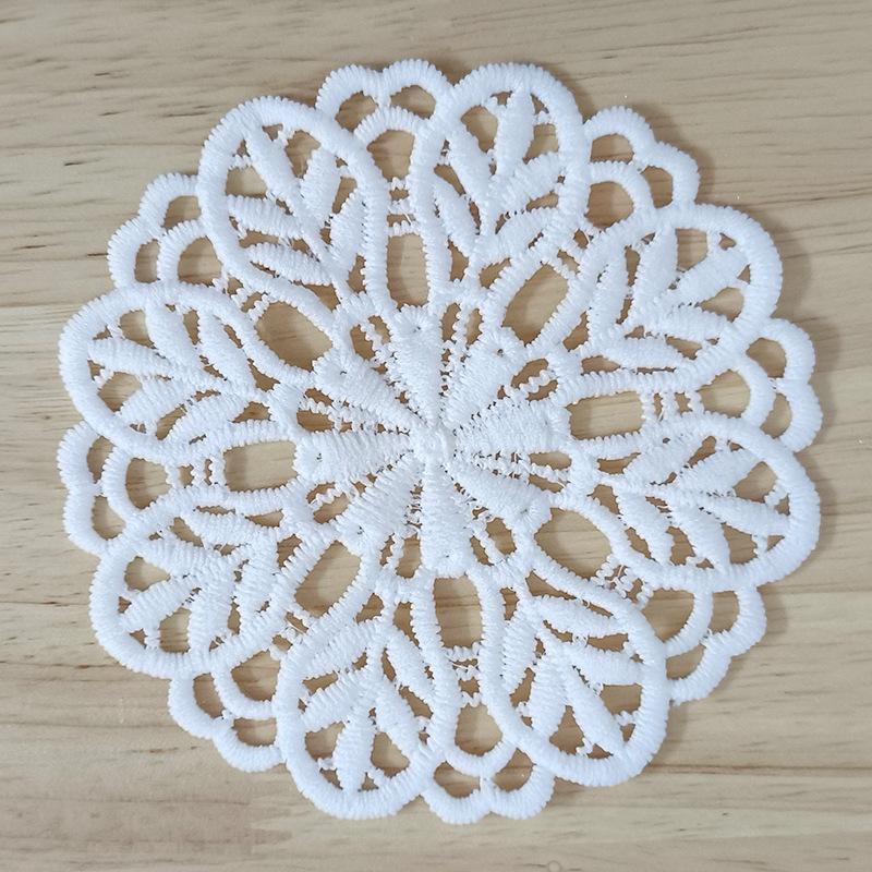 White Vintage Water-soluble Lace Small Coaster Cloth Sticker Clothes Decoration Patch Sticker DIY Hollow Embroidery Fabric Patch Accessories