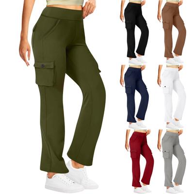 Damenmode Space Seitentaschen Stretch-Taille Knopf Mehrere Taschen Einfarbige Hose