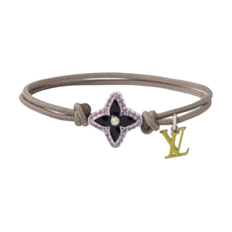 

Louis Vuitton Lv Letter Decoration Enamel Rhinestone Metal Cotton Cord Bracelet Men bracelet Gray M03622 Box+Shopping Bag