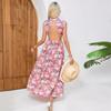 Tooxika Summer New Holiday Printed Long Sleeveless Half High Neck Backless Waist Dresses For Women