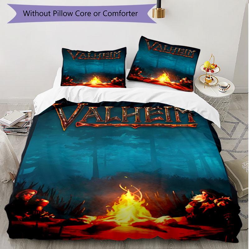 3pcs Duvet Cover Set (1*Duvet Cover + 2*Pillowcase, Without Core), Valheim Print Soft All‑Season Bedding Set, Home Bedroom Decor Gift