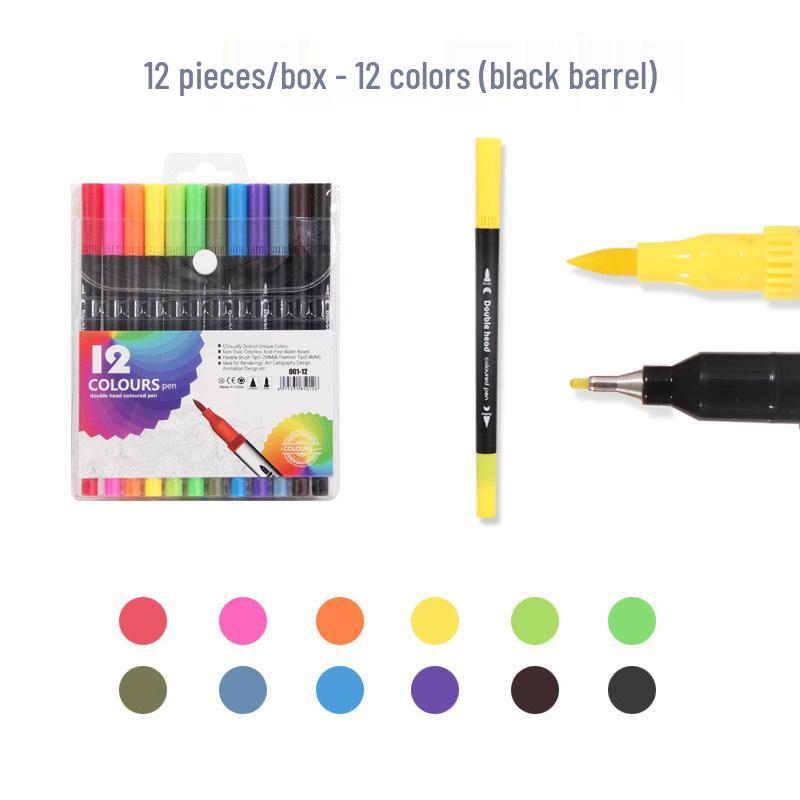 Water-based Double-ended Watercolor Pen Set with Colored Fine Liner and Soft Tip