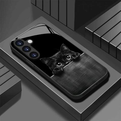 Electroplated Glass Phone Case Suitable for Samsung Galaxy S26 S25 S24 S23 S22 S20 S11 S10 FE/Ultra/Plus Anti Drop Cat Pattern