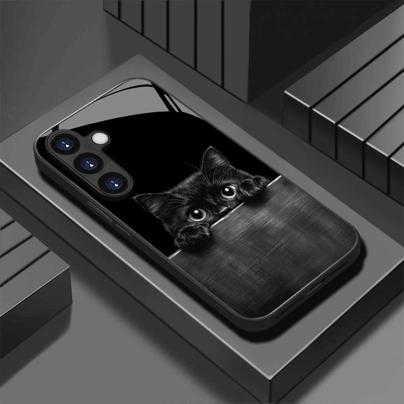 Electroplated Glass Phone Case Suitable for Samsung Galaxy S26 S25 S24 S23 S22 S20 S11 S10 FE Ultra Plus Anti Drop Cat Pattern