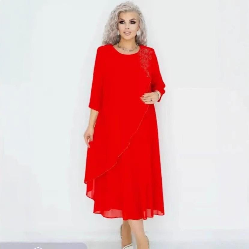 2025 Tisk Dámské šaty s županem jednobarevné - Nepravidelné falešné dvoudílné