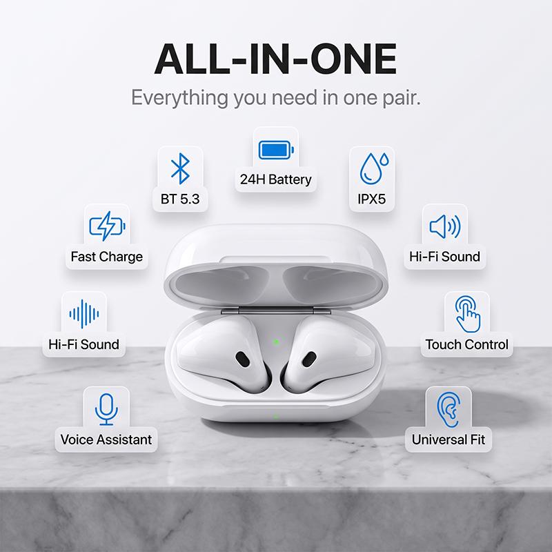 Zweite Generation 2. TWS True Wireless Bluetooth-Kopfhörer Bluetooth 5.3 Geringe Latenz Semi-In-Ear-Kopfhörer Lange Akkulaufzeit Sofortige Kopplung Ohrhörer