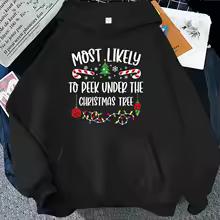 Christmas Most Likely Graphic Hoodies Funny Slogan Xmas Light Print Sweatshirts Family Friends Matching Holiday Party Hoodies