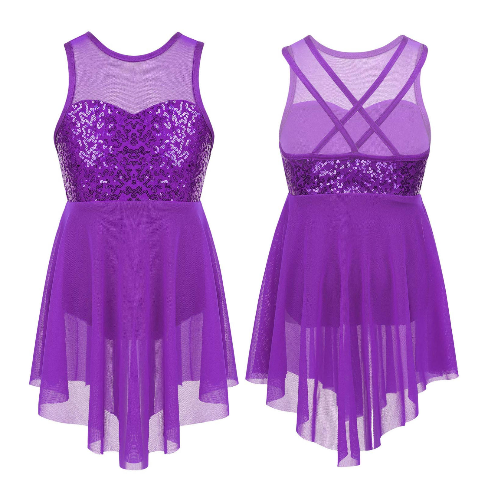 

Ліричний сучасний танцювальний костюм для дітей, дівчаток, танцювальна сукня з паєтками, купальник 15-16 Years фіолетовий