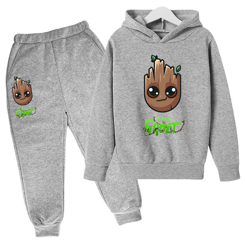 Marvel Hoodies for Boys Girls Cartoon Groot Hooded Pant Set Kids Cosplay Anime Pullover Sweatshirt Children Clothes 4-14Y