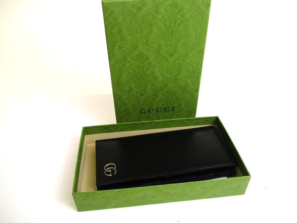 Authentic GUCCI Silver Marmont G Black Leather Bifold Flap Long Wallet #b090  Open box