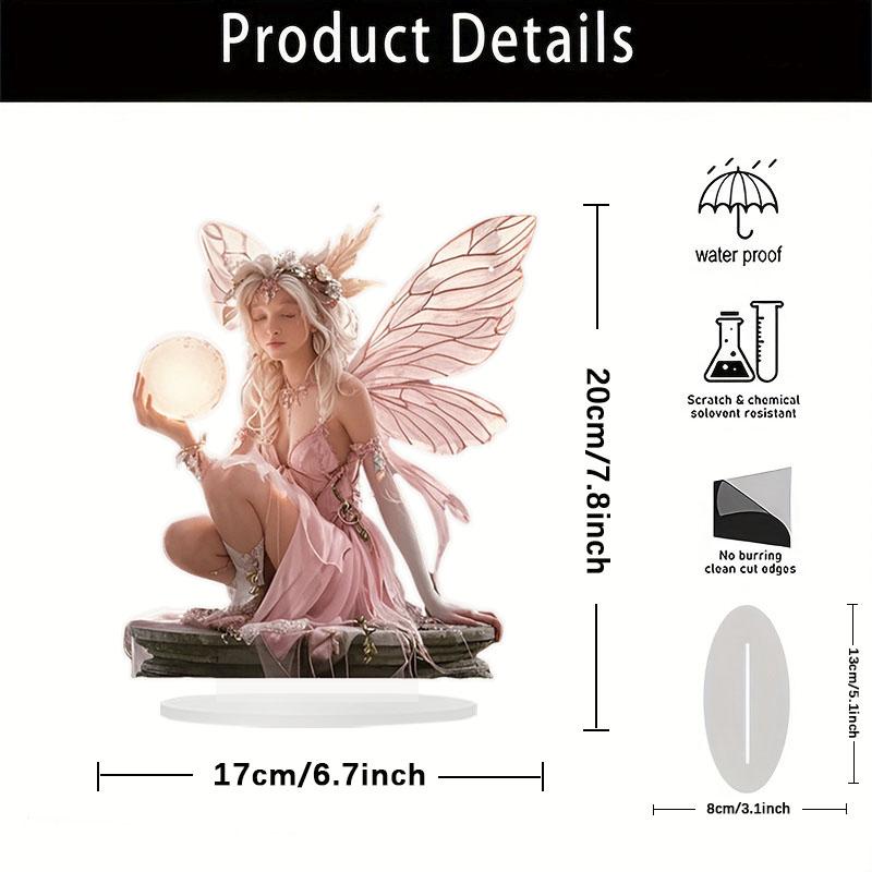 Pink Fairy Angel Holding  Moon 2D 8in Dreamy Acrylic Home Desktop Decor Artistic Design Color Printing Delicacy Girl Party Gift