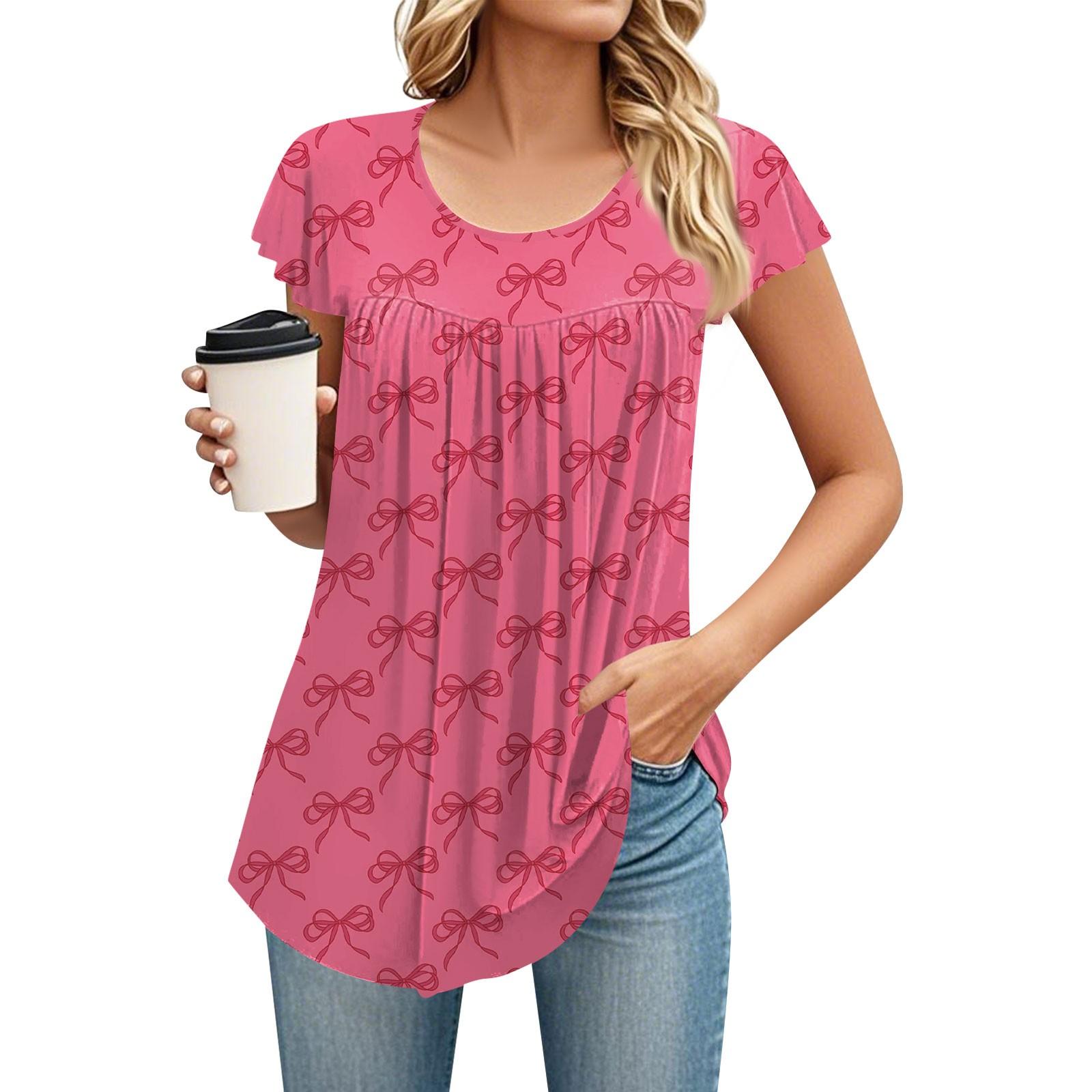Women s Round Neck Short Sleeve Mid Length T-Shirt Loose Casual Short Sleeve T-Shirt Top XL