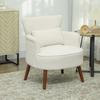 Modern Armchair, Upholstered Accent Chair with Lumbar Cushion, Rubberwood Legs, Cream White