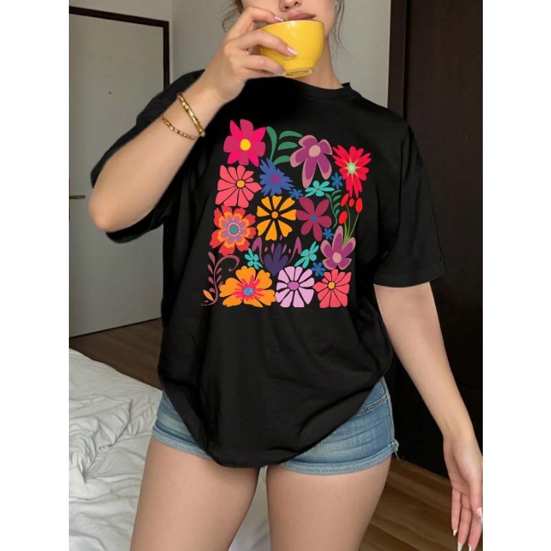 T-shirt Stampate a Fiori Colorati Taglie Forti Estate Moda Alta Qualità Manica Corta Casual Sportive Pullover