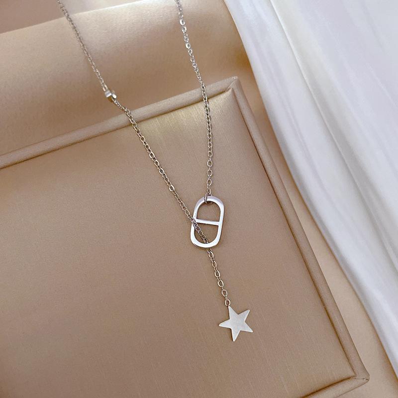 

Pig Nose Star Minimalist Stove Real Gold Necklace Female Collarbone Chain Accessories