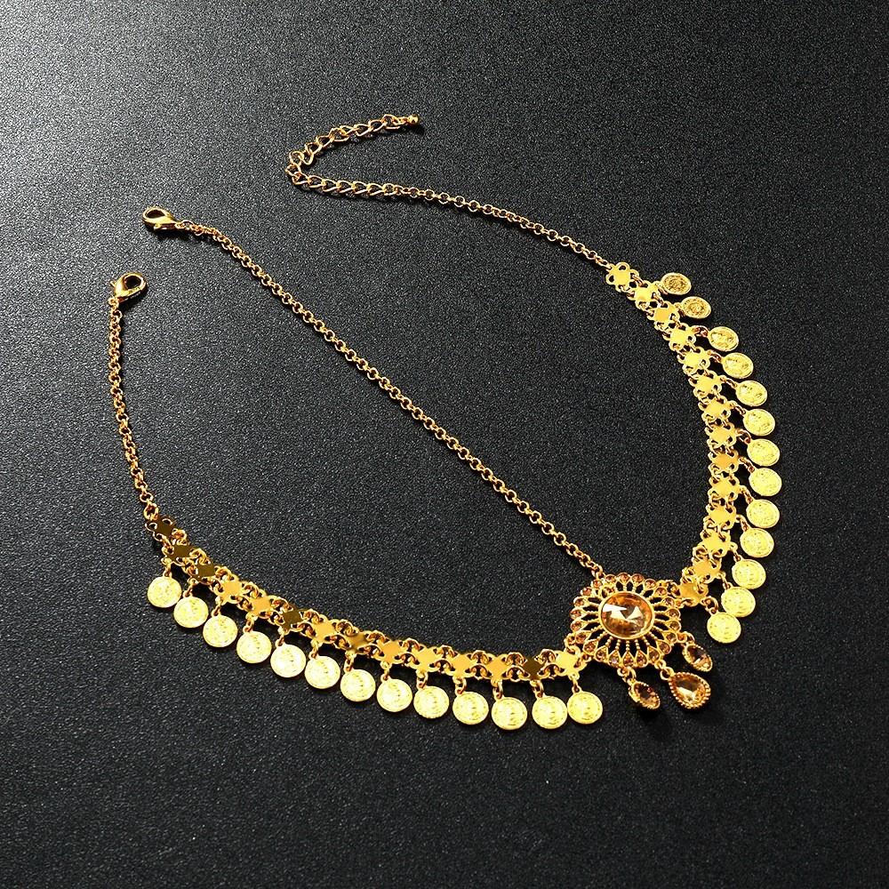 Simulation Elegant Crystal Decoration Gold Women Headwear With Tassel Design