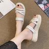 Freizeit Hausschuhe für Frauen Rutschen Flache Plattform Mid Heels Frauen Schuhe Solide Peep Toe Sommer Hausschuhe Plus Größe Zapatos De mujer