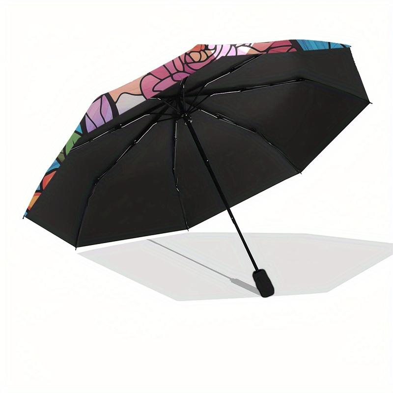 Day of the Dead Sugar Skull Stained Wall Art DecorUmbrella, Portable 3-Fold Compact Umbrella for Men & Women Gift
